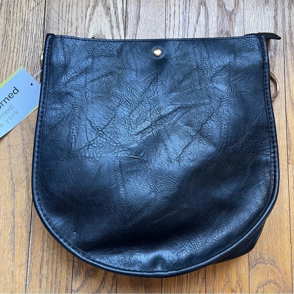 NEW Ahdorned Double Entry U Shaped Messenger Bag with 2 Straps Black NWT - Picture 3 of 5